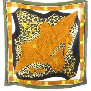 スカーフ レオパード柄 ゴールドチェーン パンプス バッグ プリント ブラウン ブラック カーキ