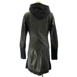 Jean Paul GAULTIER レザー コート パーカー キルティング 牛革 ロング 切替 ブラック 42