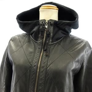 Jean Paul GAULTIER レザー コート パーカー キルティング 牛革 ロング 切替 ブラック 42