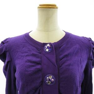 M'S GRACY ビジューボタン パフショルダー カーディガン 長袖 ストレッチ ウール アクリル パープル 38