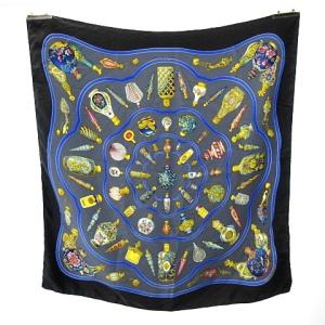 カレ90 Qu'importe le flacon 香水瓶 スカーフ シルク ブルー 青 ブラック 黒 AA