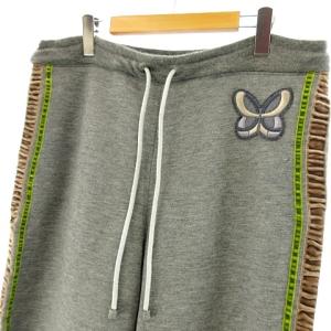 BOTTEGA VENETA カシミヤ ニット パンツ イージー ウエストゴム サイドライン ベロア ロゴ刺繍 グレー 48 約M