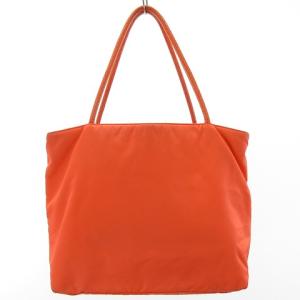 PRADA 三角プレート 切替 ナイロン ハンド ショルダー トートバッグ ジップ開閉 オレンジ WY