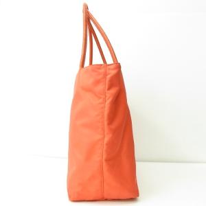 PRADA 三角プレート 切替 ナイロン ハンド ショルダー トートバッグ ジップ開閉 オレンジ WY
