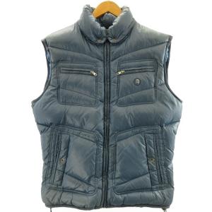 フード付き ジップアップ ダウンベスト ジャケット アウター ノースリーブ ブルー 大きいサイズ XL IBO32