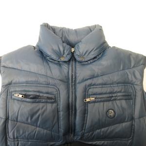 DIESEL フード付き ジップアップ ダウンベスト ジャケット アウター ノースリーブ ブルー 大きいサイズ XL IBO32