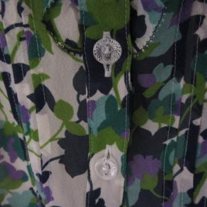 Leilian シルクシャツ シフォンブラウス 長袖 透け感 フリル 花柄 ネイビー パープル グリーン 7 約S EC