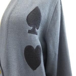 Leilian ニットカーディガン ハート ダイヤ スペード ウール シルク 刺繍 長袖 青 ブルー 9 M EC