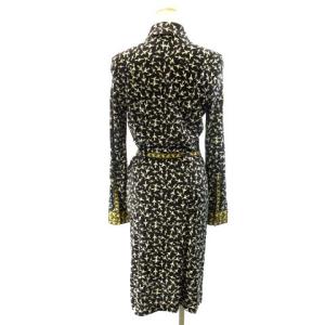 DIANE von FURSTENBERG 美品 シャツ ワンピース ストレッチ 長袖 シルク 総柄 黒 ブラック 8 約M STK