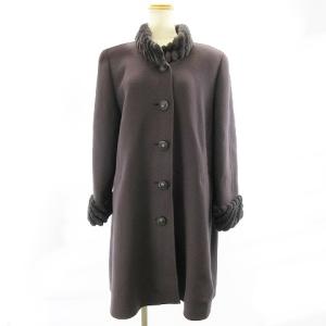 美品 金タグ カシミヤ混 切替 ヌートリア ファー コート ジャケット アウター ウール パープル 9 M相当 着丈91cm