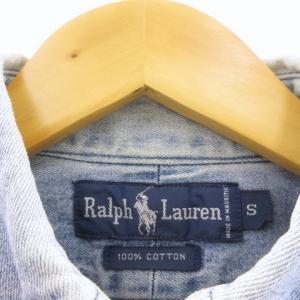 RALPH LAUREN デニムシャツ ボタンダウンシャツ ロゴ 刺繍 長袖 青 ブルー 系 S EC 0106