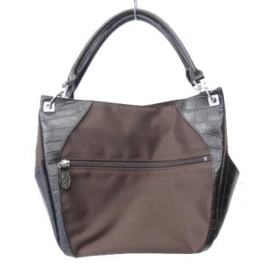 ハンドバッグ ショルダーバッグ ナイロン 切替 クロコ型押し レザー 茶 ブラウン EC