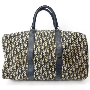 Christian Dior ヴィンテージ トロッター柄 ロゴ ボストンバッグ キャンバス レザー ベージュ ネイビー