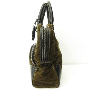 BALLY コーデュロイ切替 トート ハンドバッグ ジップ開閉 マルチポケット ブラウン系 29cm×33cm