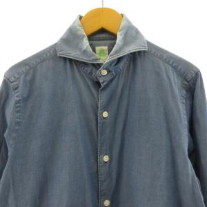 Finamore ワイドカラー シャツ ブラウス カットソー 長袖 ストレッチ インディゴ ブルー 15 1