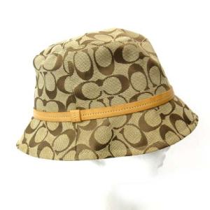 COACH 帽子 バケットハット シグネチャー柄 キャンバス レザー ベージュ ブラウン P