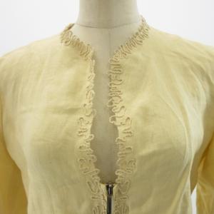 GIORGIO ARMANI タグ付き ノーカラー ジャケット リネン ジップ ヘリンボーン 七分袖 ベージュ 40 M ECR17