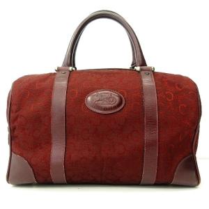 ヴィンテージ Cマカダム 馬車 ミニ ボストン ハンドバッグ キャンバス レザー レッド系 ECR17