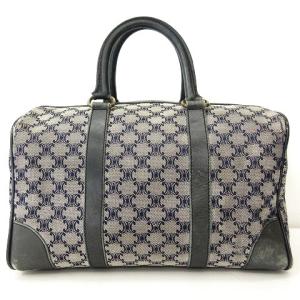 ヴィンテージ マカダム柄 ミニ ボストン ハンドバッグ キャンバス ネイビー グレー ECR17