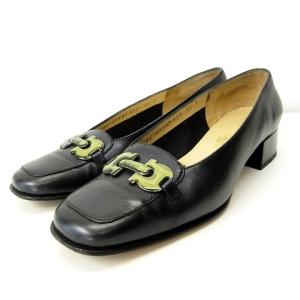 ダブルガンチーニ ロゴ金具 パンプス 靴 レザー ブラック ベージュ 5 1