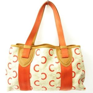 CELINE Cマカダム 馬車柄 トート ハンドバッグ PVC×レザー オレンジ ブラウン系 WY