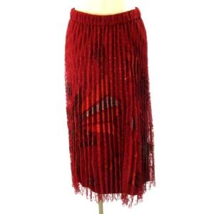 タグ付 プリーツ スカート ロング ドット チュール レース スター 赤 レッド 2-36 約M IBO35