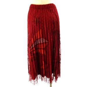 GRACE CONTINENTAL タグ付 プリーツ スカート ロング ドット チュール レース スター 赤 レッド 2-36 約M IBO35