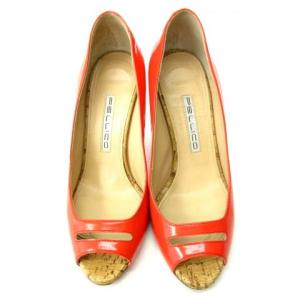 PELLICO オープントゥ パンプス ハイヒール スタックヒール パテント オレンジ 36 約23cm IBO35