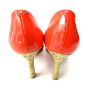 PELLICO オープントゥ パンプス ハイヒール スタックヒール パテント オレンジ 36 約23cm IBO35