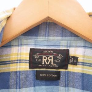 RRL フランネルシャツ ワークシャツ チェック コットン 長袖 青 黄 ブルー イエロー 系 S IBO35