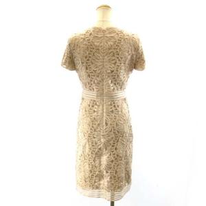 ANAYI 美品 ワンピース ドレス 総レース 半袖 チュール フォーマル 結婚式 ベージュピンク 38 M IBO35