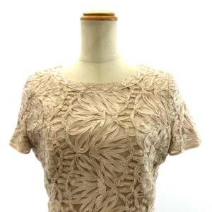 ANAYI 美品 ワンピース ドレス 総レース 半袖 チュール フォーマル 結婚式 ベージュピンク 38 M IBO35