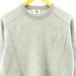Y-3 21AW ワンポイント ロゴ ニット セーター カットソー 長袖 ウール グレー S