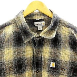 Carhartt 20AW オリジナルフィット フランネル シャツ ブラウス カットソー 長袖 ロゴ ベージュ系 Lサイズ