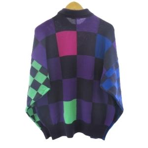 GIANNI VERSACE ヴィンテージ ブロックチェック ニットカットソー セーター マルチカラー 50 約M IBO35