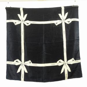 スクエアドット ロゴ リボン スカーフ ストール ショール ネイビー ホワイト WY