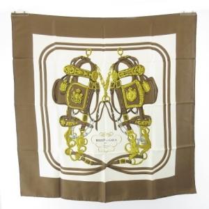 カレ90 シルク100％ スカーフ BRIDES de GALA 式典用馬勒 ブラウン 茶 WY AA