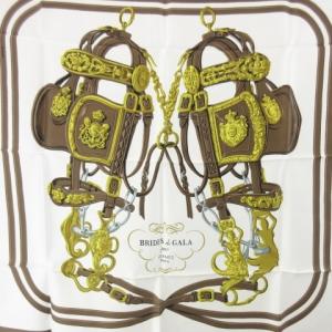 HERMES カレ90 シルク100％ スカーフ BRIDES de GALA 式典用馬勒 ブラウン 茶 WY AA