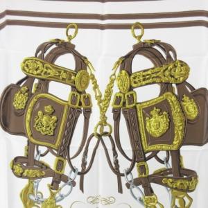 HERMES カレ90 シルク100％ スカーフ BRIDES de GALA 式典用馬勒 ブラウン 茶 WY AA