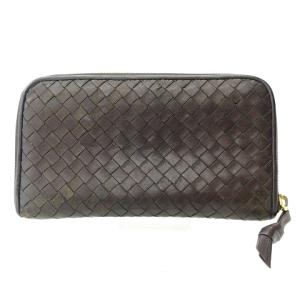 BOTTEGA VENETA イントレチャート 長財布 ウォレット ラウンドファスナー レザー ブラウン WY