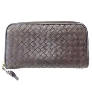 BOTTEGA VENETA イントレチャート 長財布 ウォレット ラウンドファスナー レザー ブラウン WY