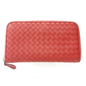BOTTEGA VENETA イントレチャート 長財布 ウォレット ラウンドファスナー レザー レッド WY