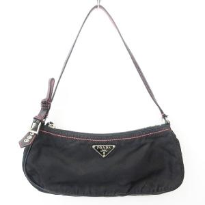 三角プレート ロゴ アクセサリー ポーチ ハンドバッグ ナイロン ブラック ピンク