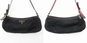PRADA 三角プレート ロゴ アクセサリー ポーチ ハンドバッグ ナイロン ブラック ピンク