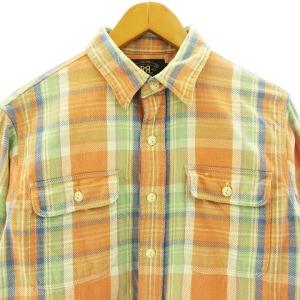 RRL ラルフローレン チェック ネルシャツ 長袖 コットン オレンジ系 マルチカラー M STK