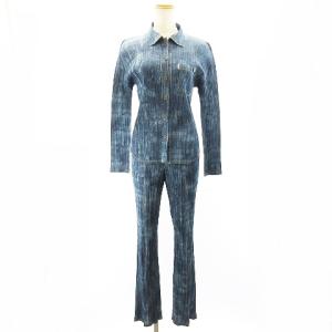 PLEATS PLEASE ISSEY MIYAKE デニム転写 セットアップ シャツ パンツ スカート 4点 3 青