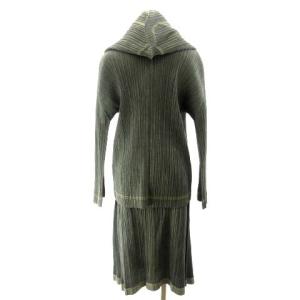 PLEATS PLEASE ISSEY MIYAKE セットアップ デニム 転写 パーカー ジップ スカート 上下2点 グレー 45