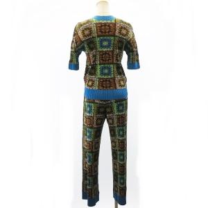 PLEATS PLEASE ISSEY MIYAKE レースニット プリント セットアップ カットソー パンツ 2点 セット ブルー系 マルチ 3