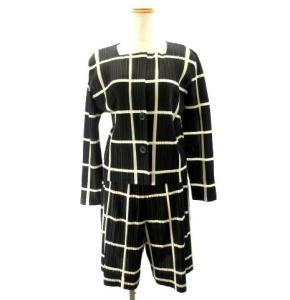 セットアップ ジャケット スクエアカラー ショートパンツ チェック ブラック L-LL