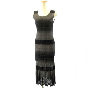 セットアップ ノースリーブ カットソー プリーツスカート メッシュ グレー ブラック 23